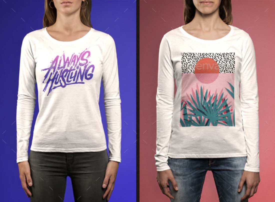 maquettes de t-shirts à manches longues pour femmes
