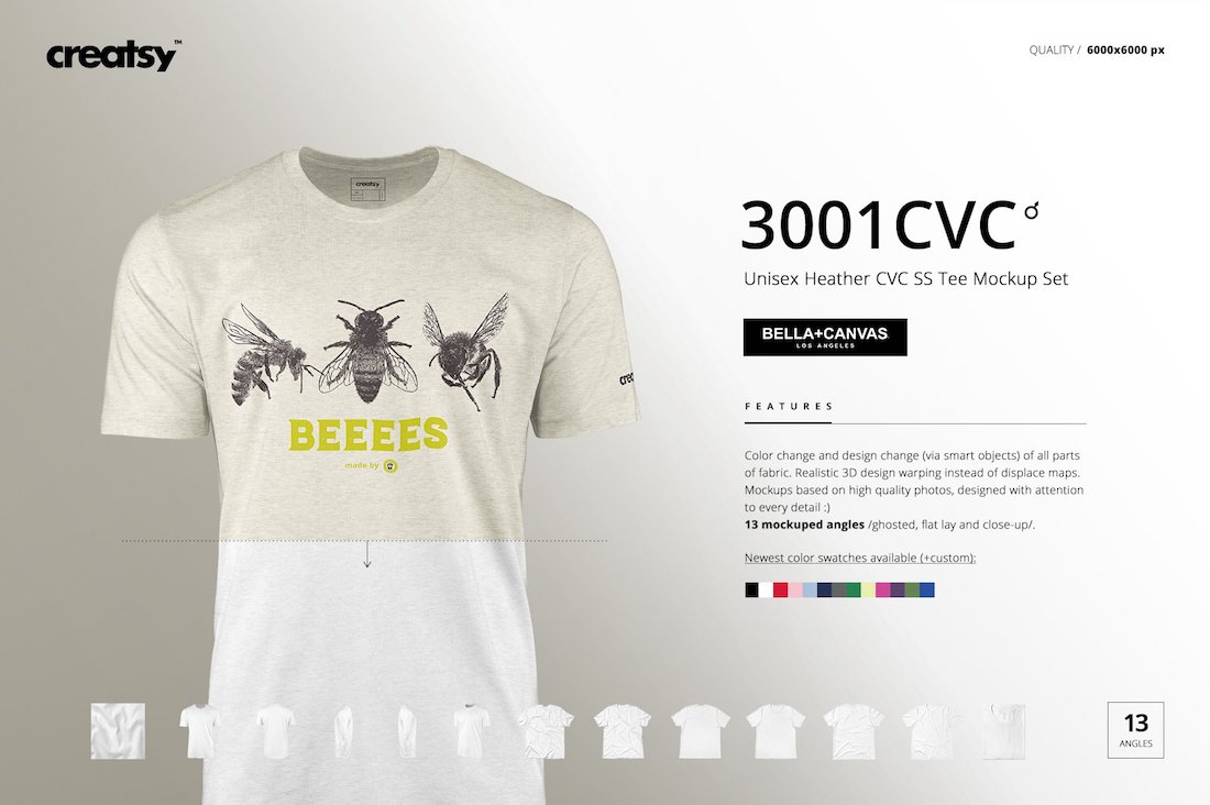 bella tela 3001 cvc tee mockups