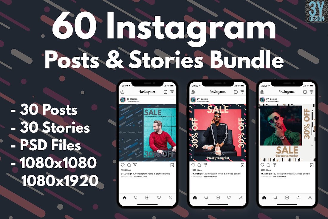 Pacchetto di 60 storie di post di instagram