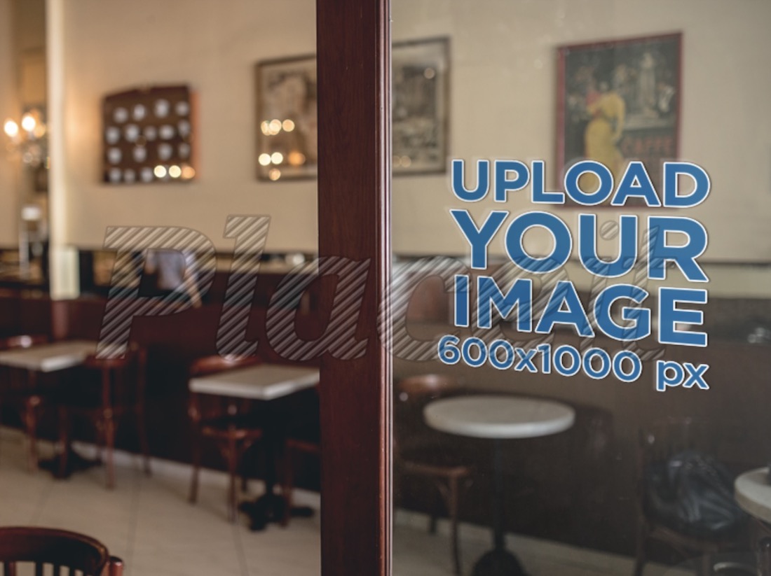 mockup di una decalcomania per porta finestra all'interno di una caffetteria