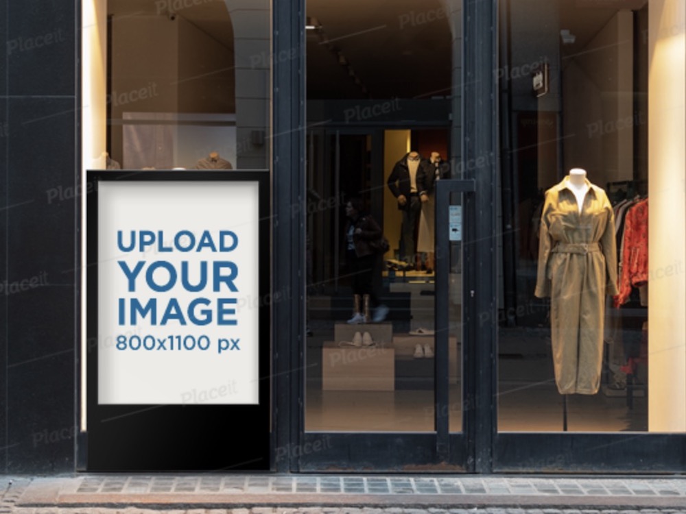mockup di un mupi posizionato su un'elegante vetrina di una boutique