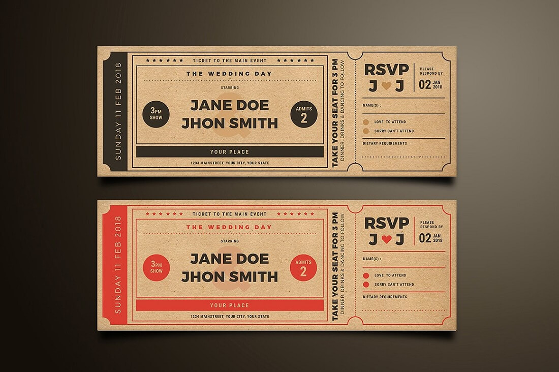 billet de cinéma d'invitation de mariage