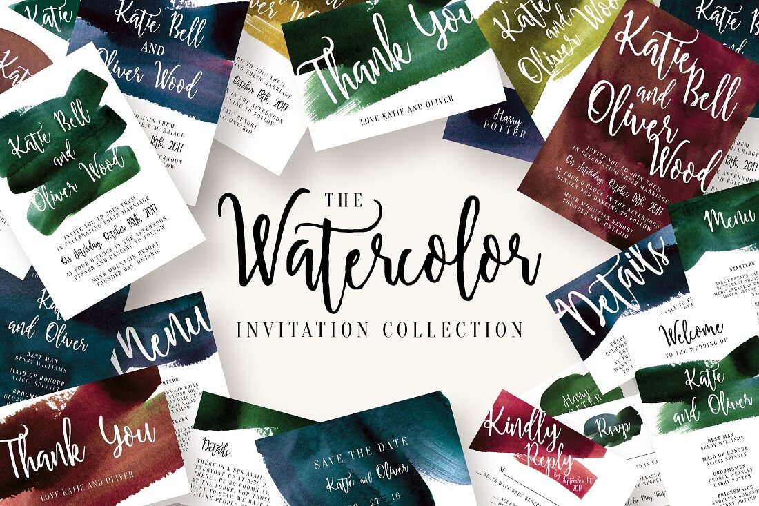 collection d'invitations à l'aquarelle