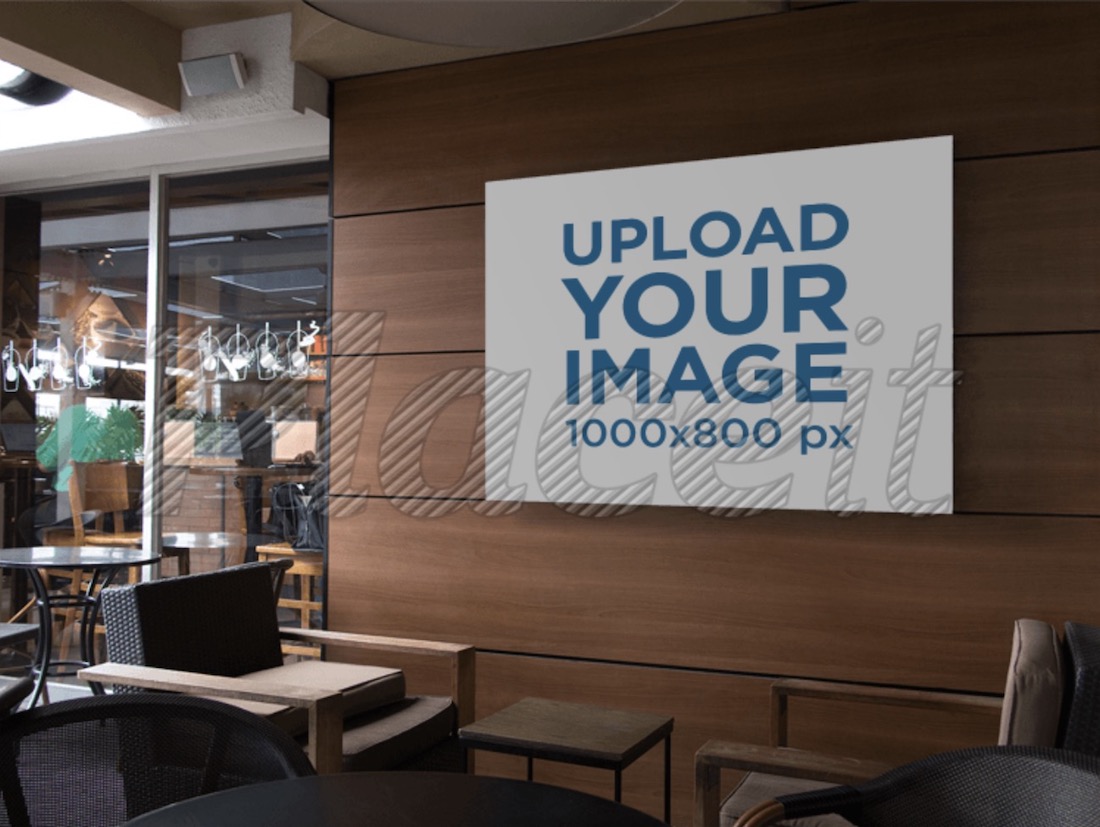 maqueta de banner horizontal en la pared de una cafetería