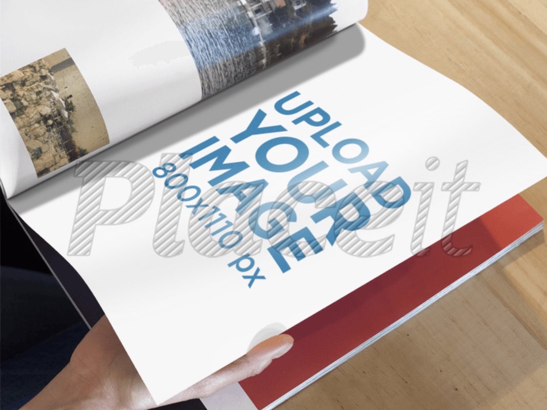 maqueta de revista con un hombre hojeando páginas