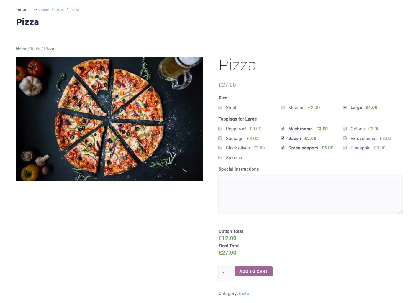 Semplici opzioni del prodotto WooCommerce