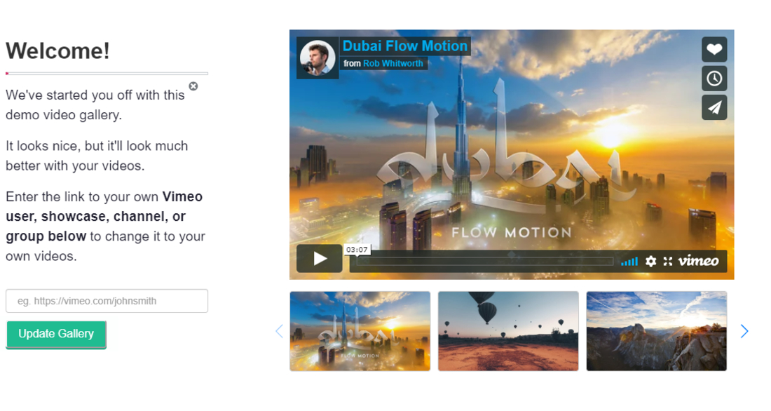 Vimeography Galleria video di Vimeo Pagina delle impostazioni del plug-in di WordPress