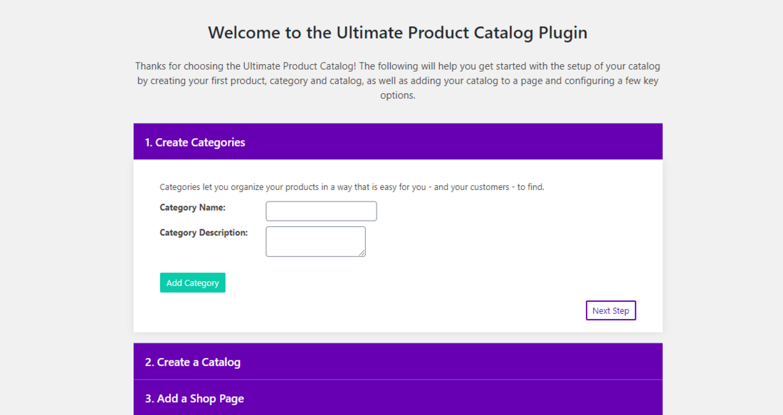 Pagina de configurare a ultimului catalog de produse