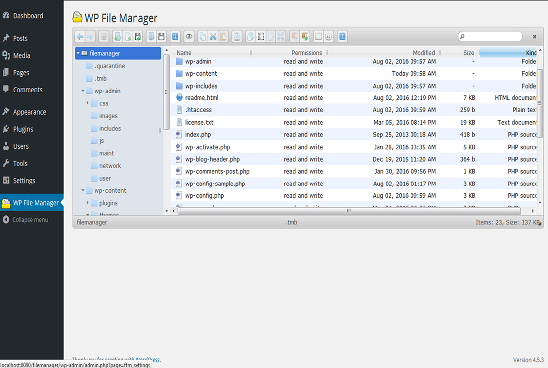Plug-uri organizate pentru WordPress File Manager