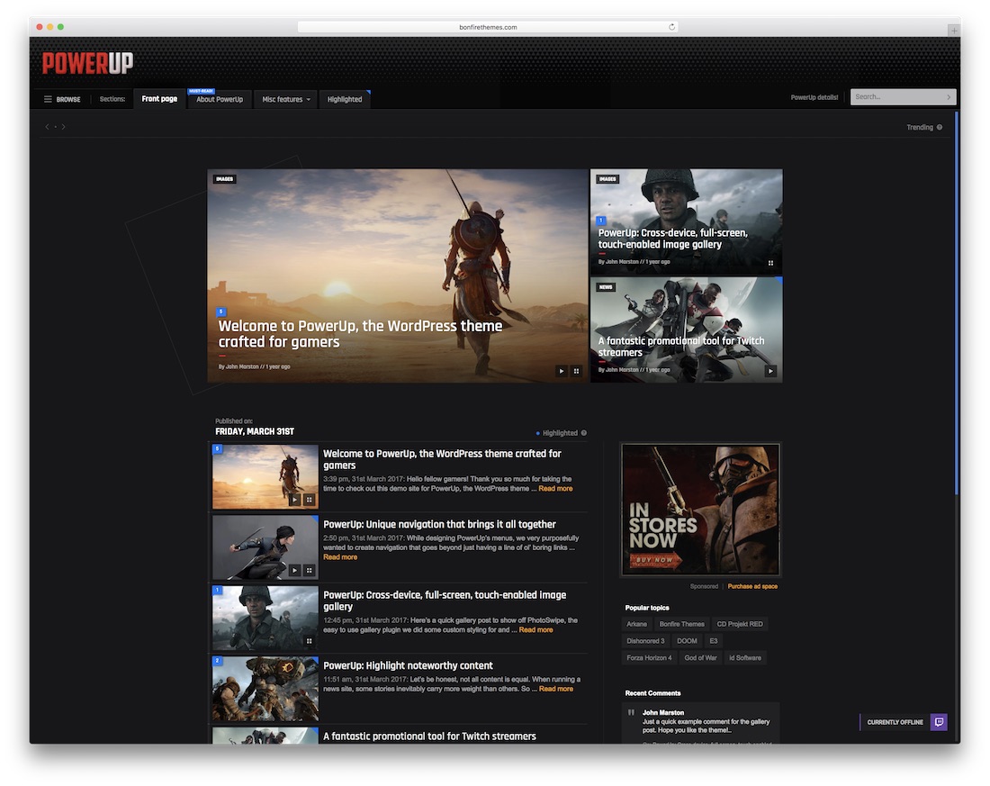 powerup gaming template html de site