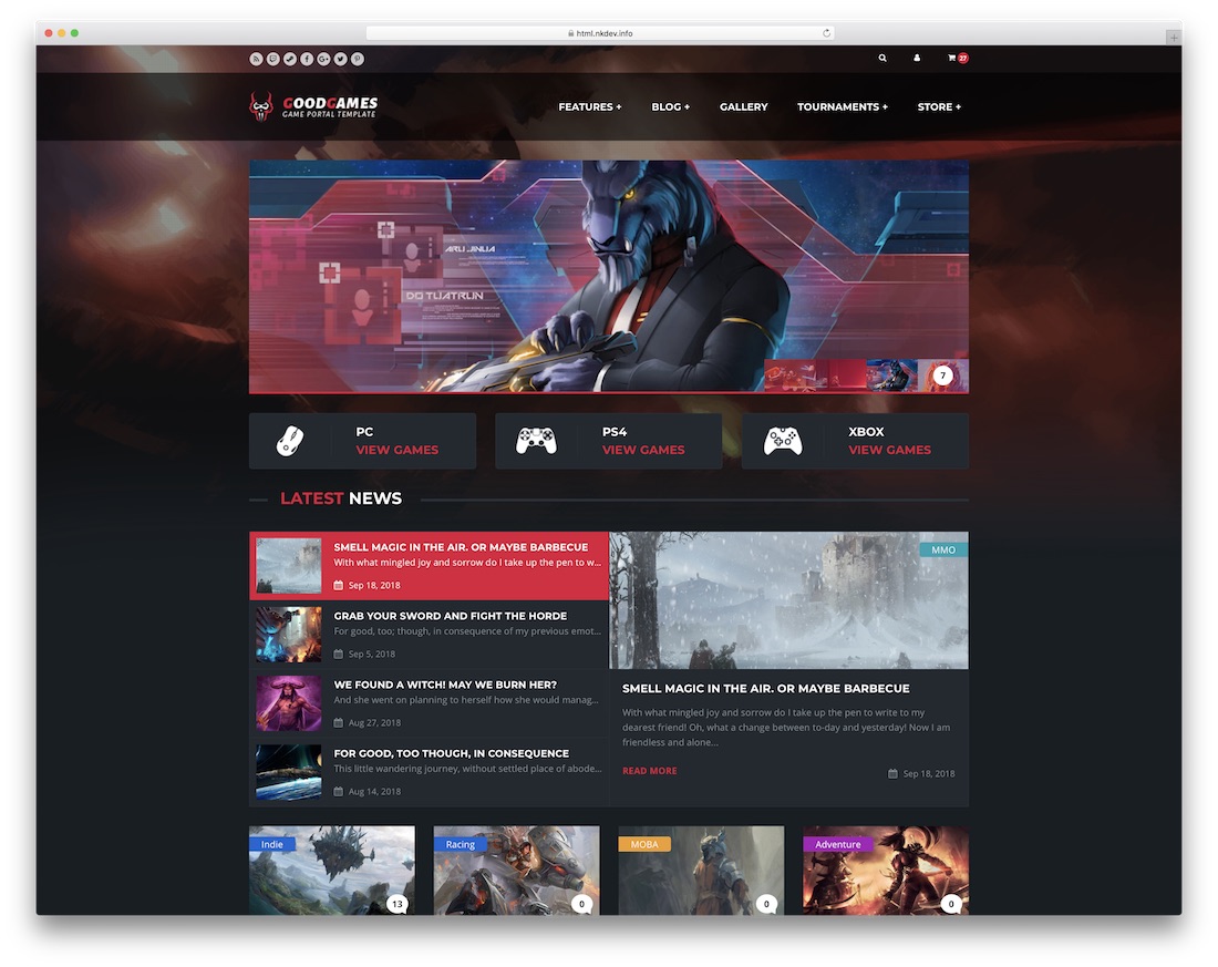 modelo de site de jogos goodgames