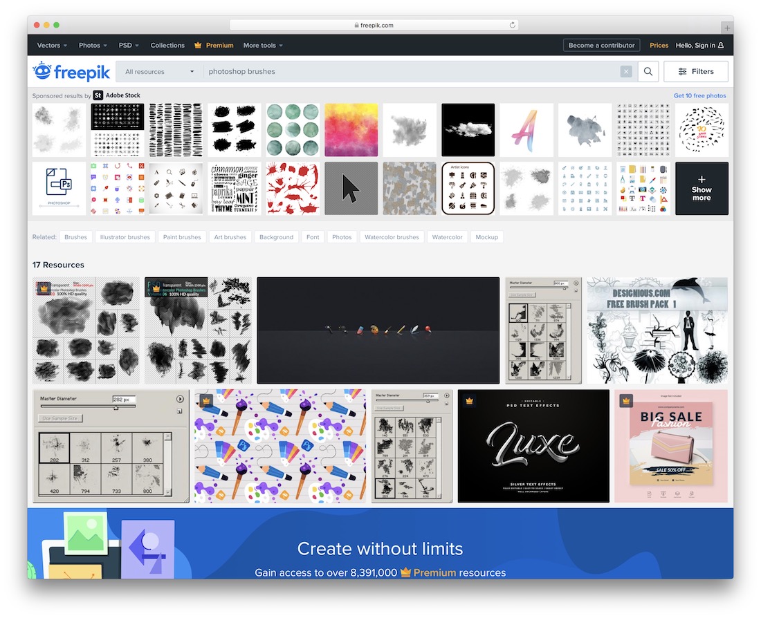 pennelli gratuiti per photoshop freepik