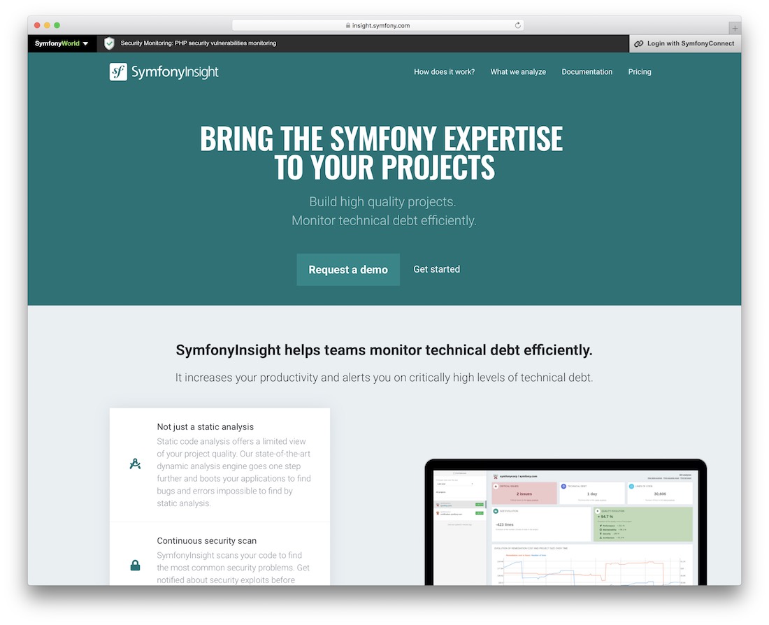 ferramenta de teste de qualidade de código symfonyinsight