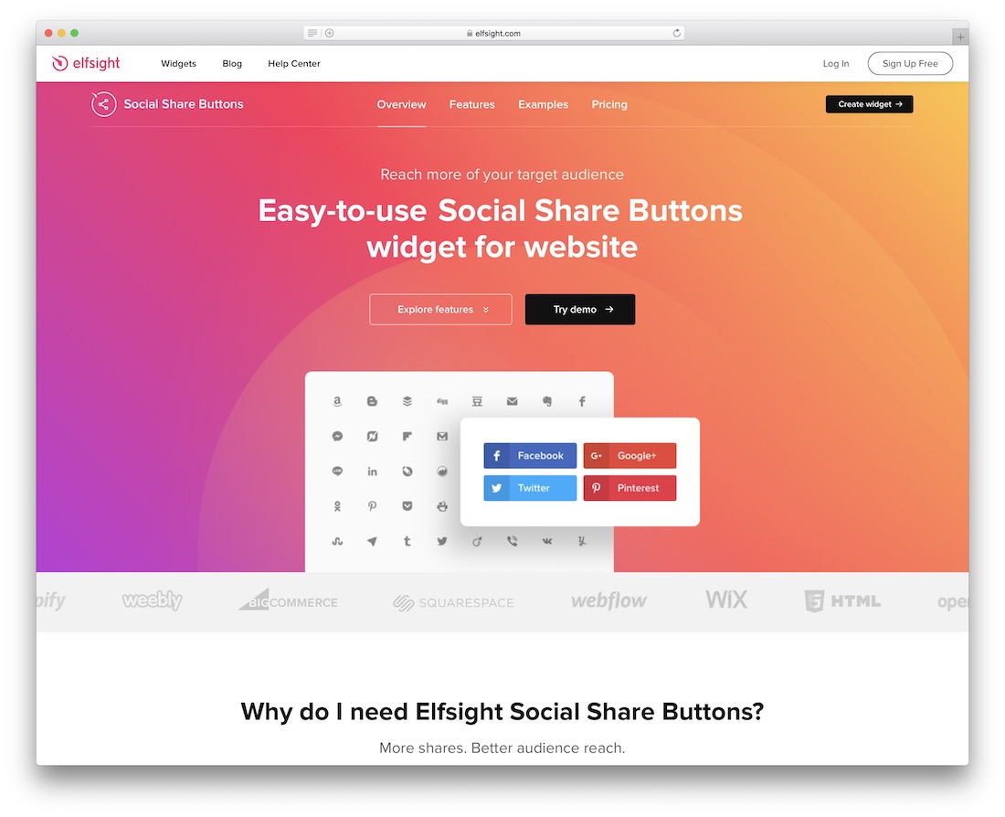 widget del pulsante di condivisione social gratuito elfsight