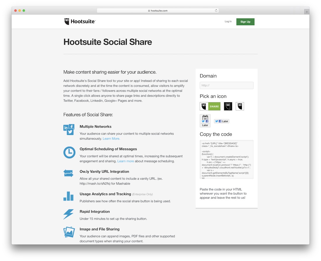 pulsanti di condivisione social di hootsuite