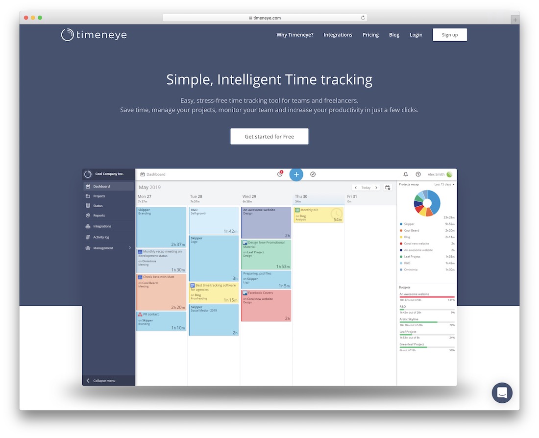 herramienta de seguimiento de tiempo simple timeneye