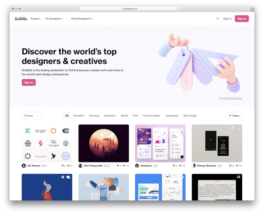 dribbler les meilleures inspirations de sites Web de conceptions et de créations