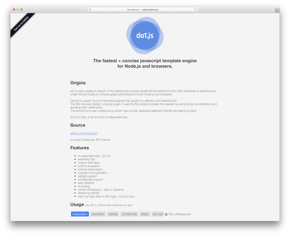 motore di template dot-js per il nodo javascript js