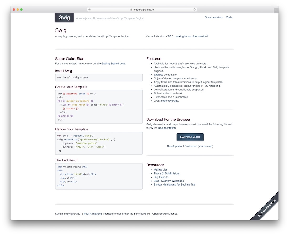 motore di template swig per javascript