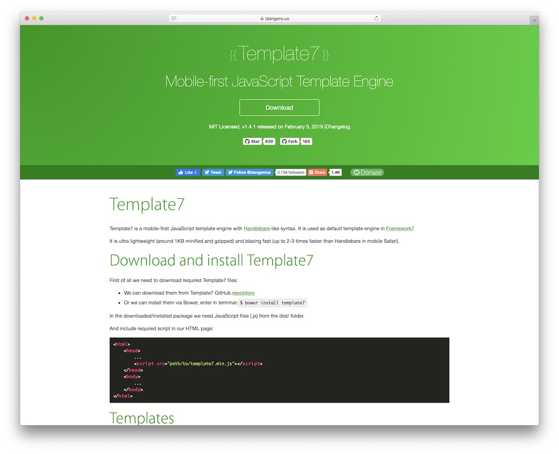 template7 motore di template javascript mobile