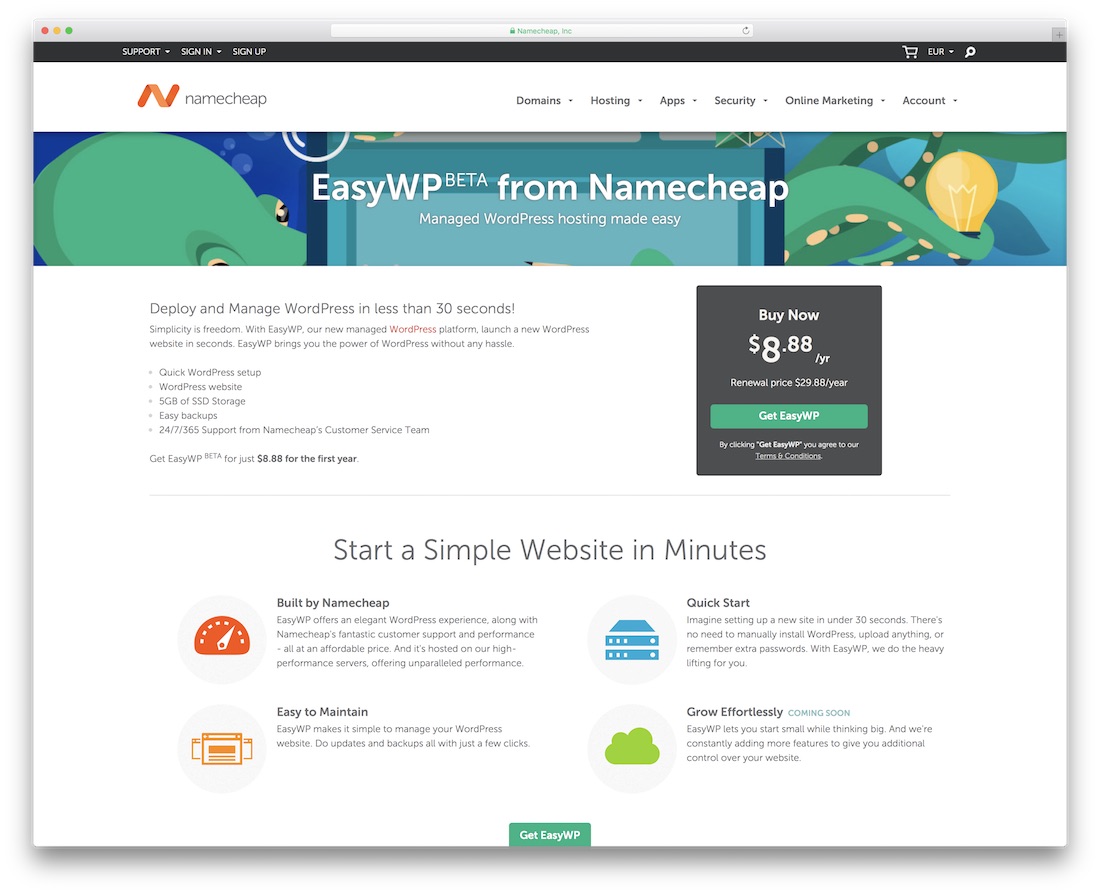 namecheap pas cher hébergement pour wordpress