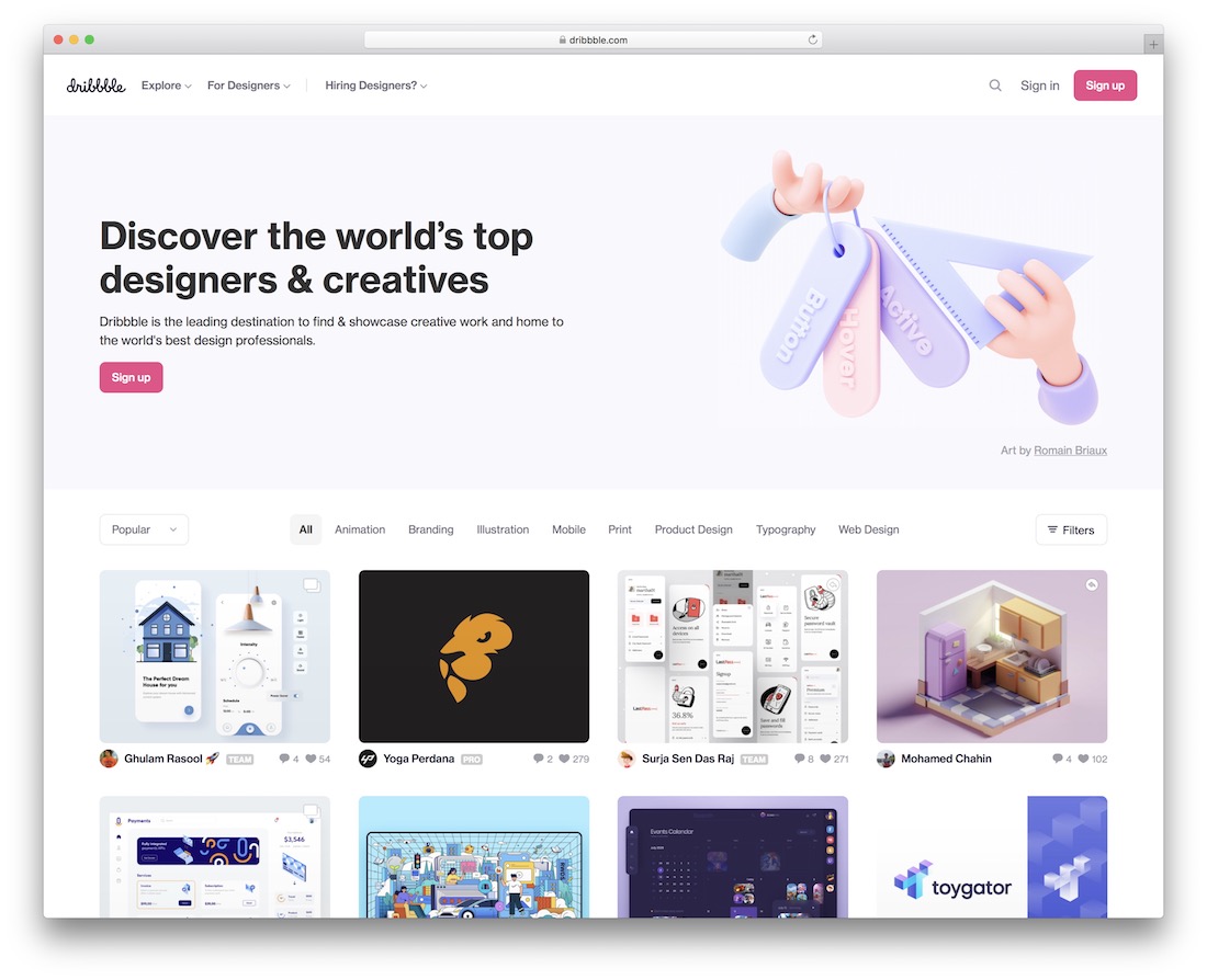 outil dribbble pour découvrir les graphistes