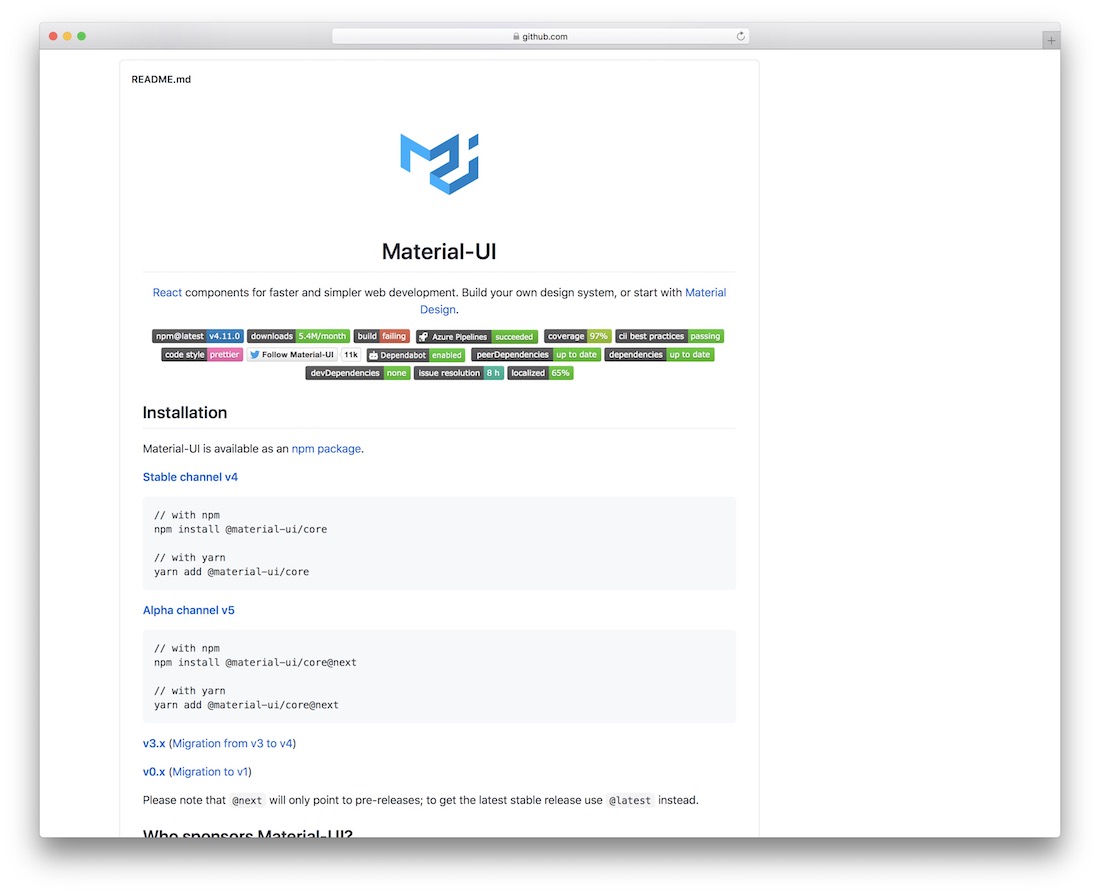 matériel ui réagir composants