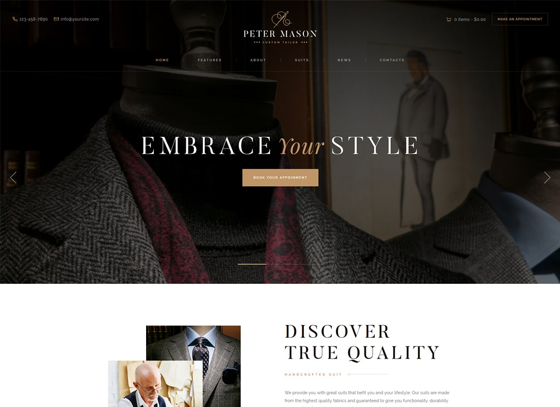 Peter Mason | Maßgeschneiderte Schneiderei und Bekleidungsgeschäft WordPress Theme