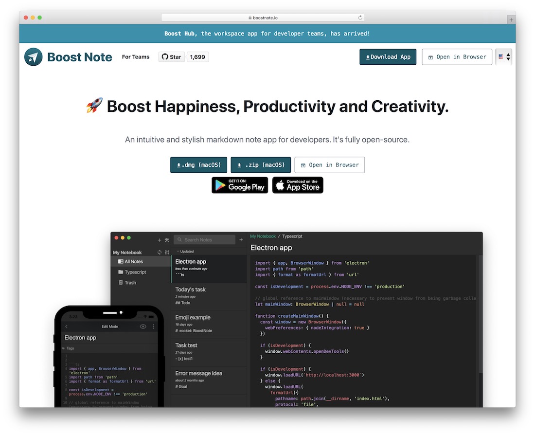 boostnote app strumento note online