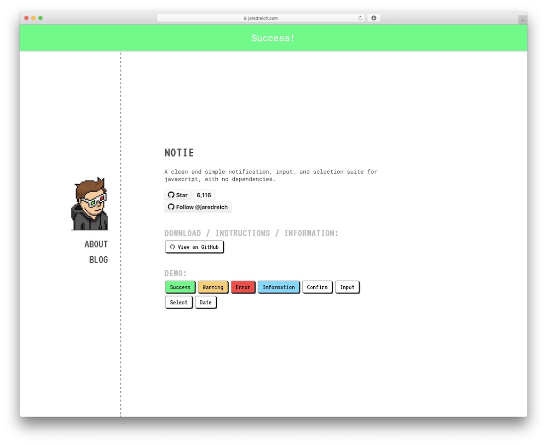 notie jquery plugin di notifica