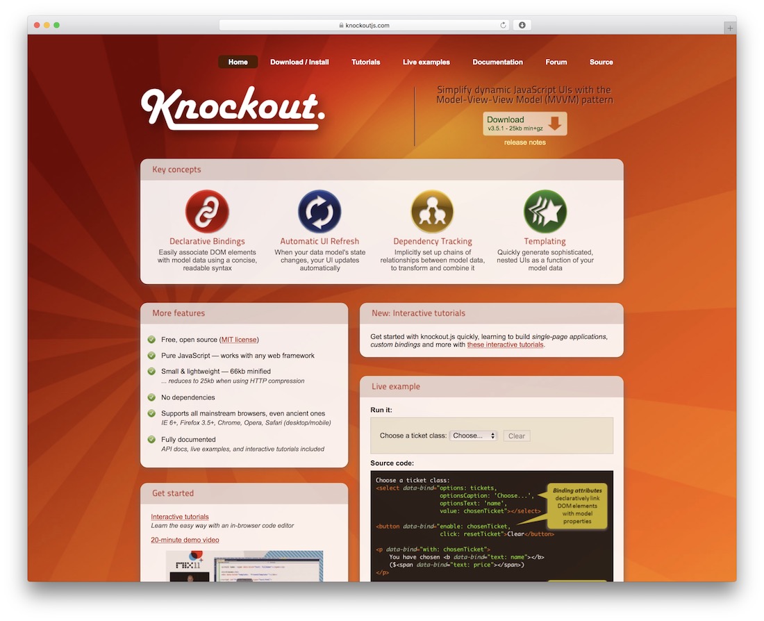framework javascript knockout