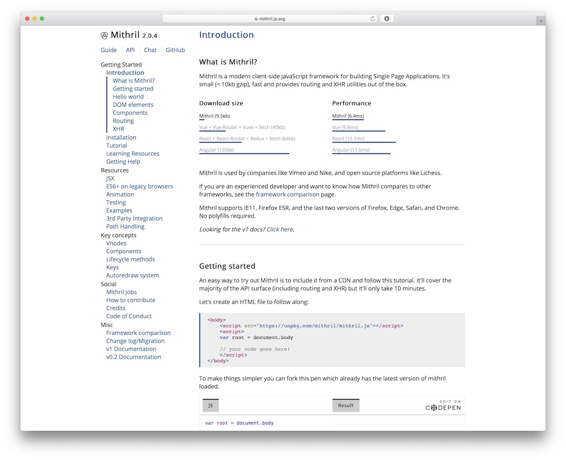 framework javascript mithril