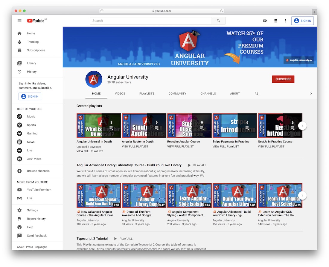 chaîne youtube de l'université angulaire