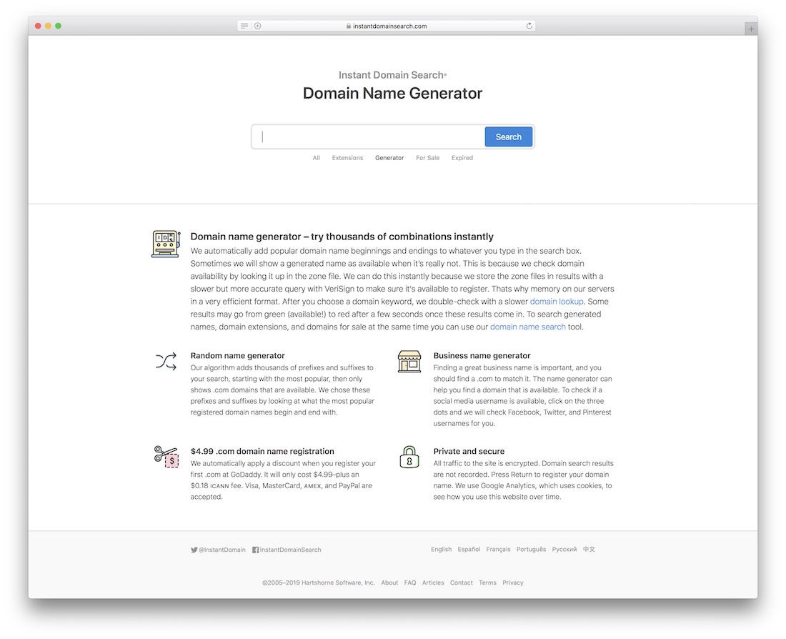 recherche de domaine instantanée