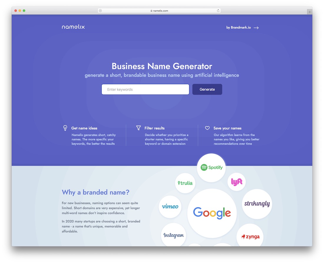 générateur de nom de domaine namelix