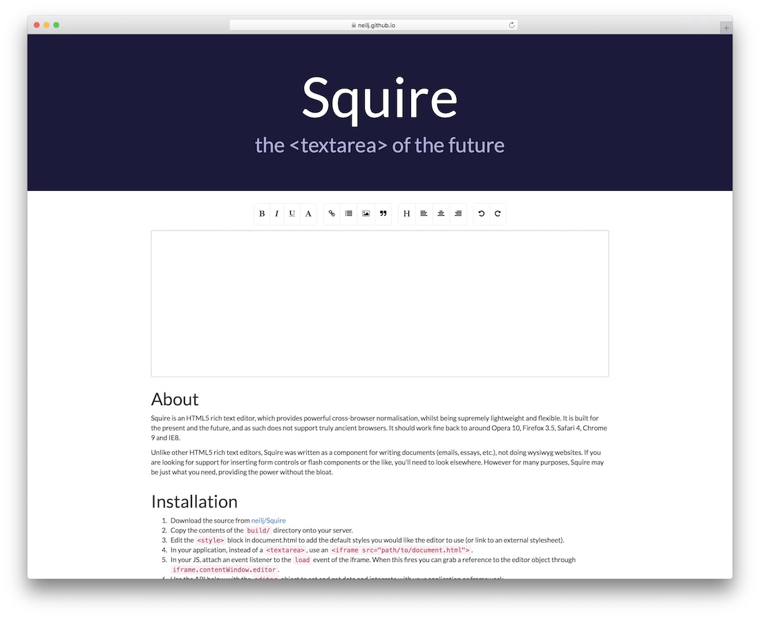 squire Texteditor für HTML5-Entwickler