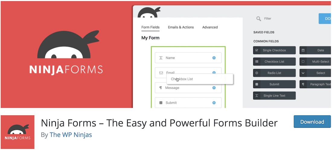 Formulaires ninja formulaire de contact gratuit plugin wordpress