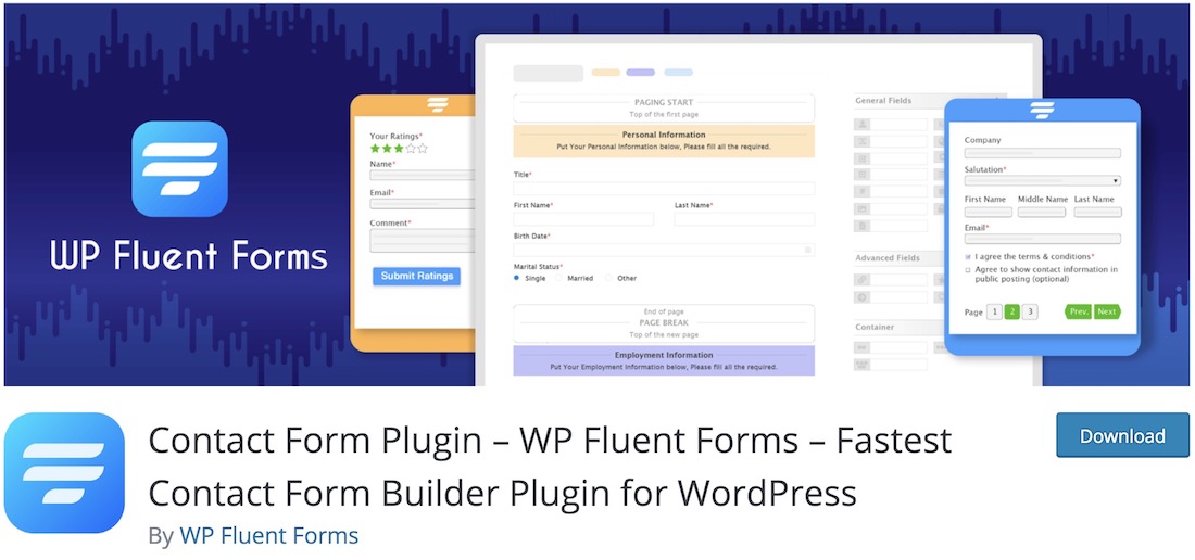 formulaire de contact gratuit fluentform plugin wordpress
