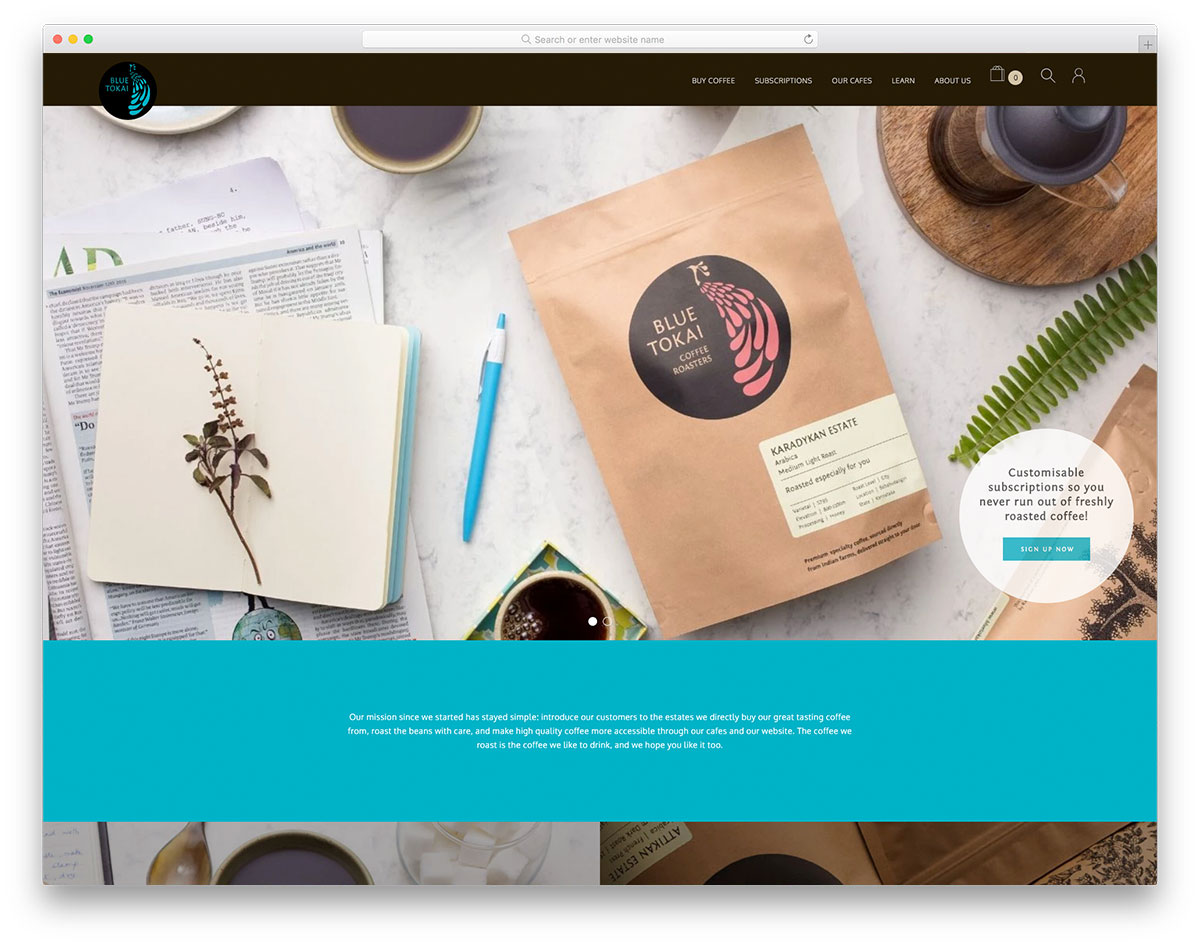 Site web du café Blue Tokai