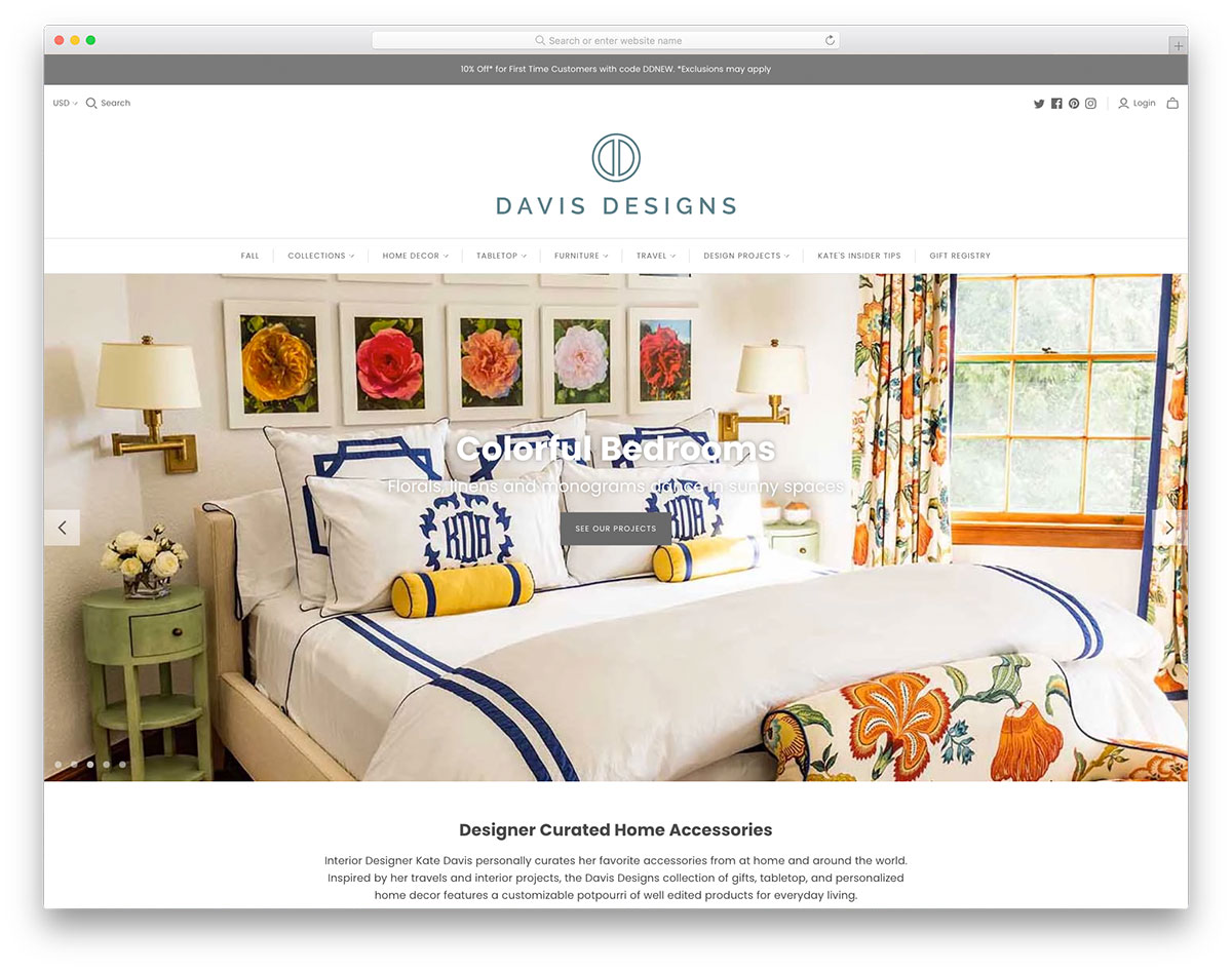 Site-ul portofoliului Davis Designs