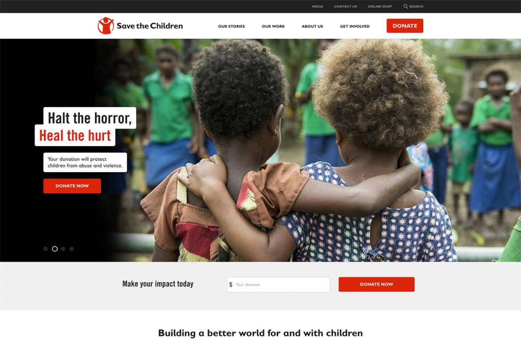 Site-ul de caritate Save The Children
