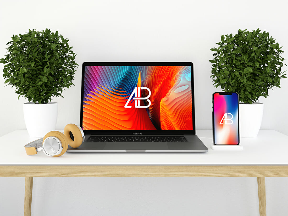 maquette moderne iphone x et macbook pro vol.2