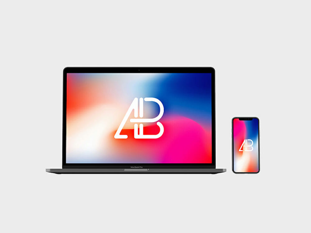 vue de face maquette iphone x et macbook pro