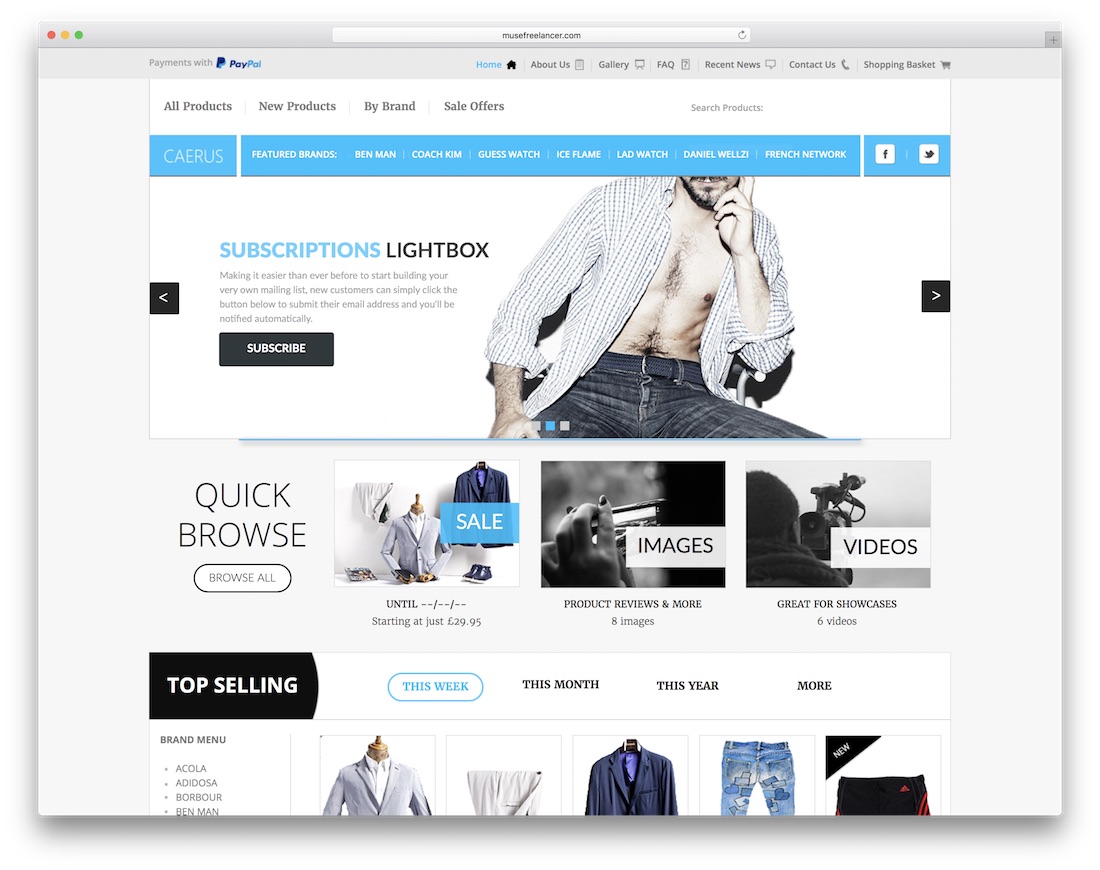 caerus e-ticaret adobe muse şablonu
