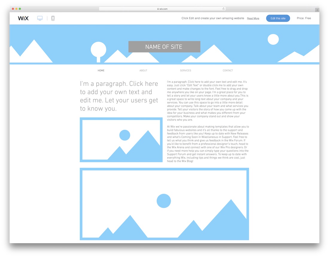 tira o cabeçalho do template de site em branco
