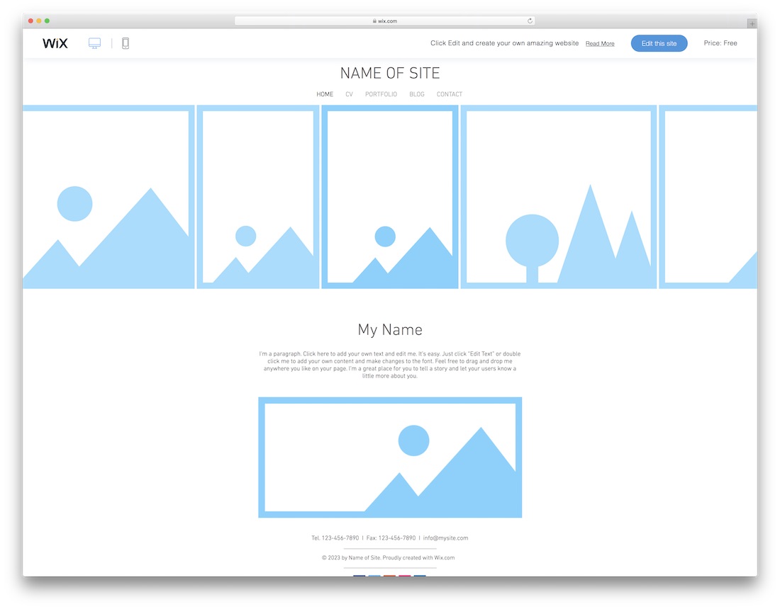 mostrar modelo de site em branco de portfólio