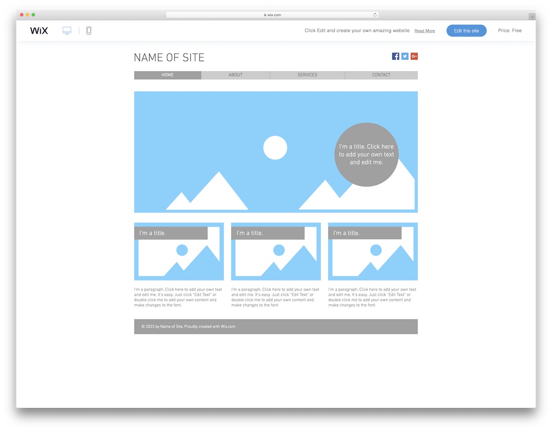 modelo de site em branco de layout clássico