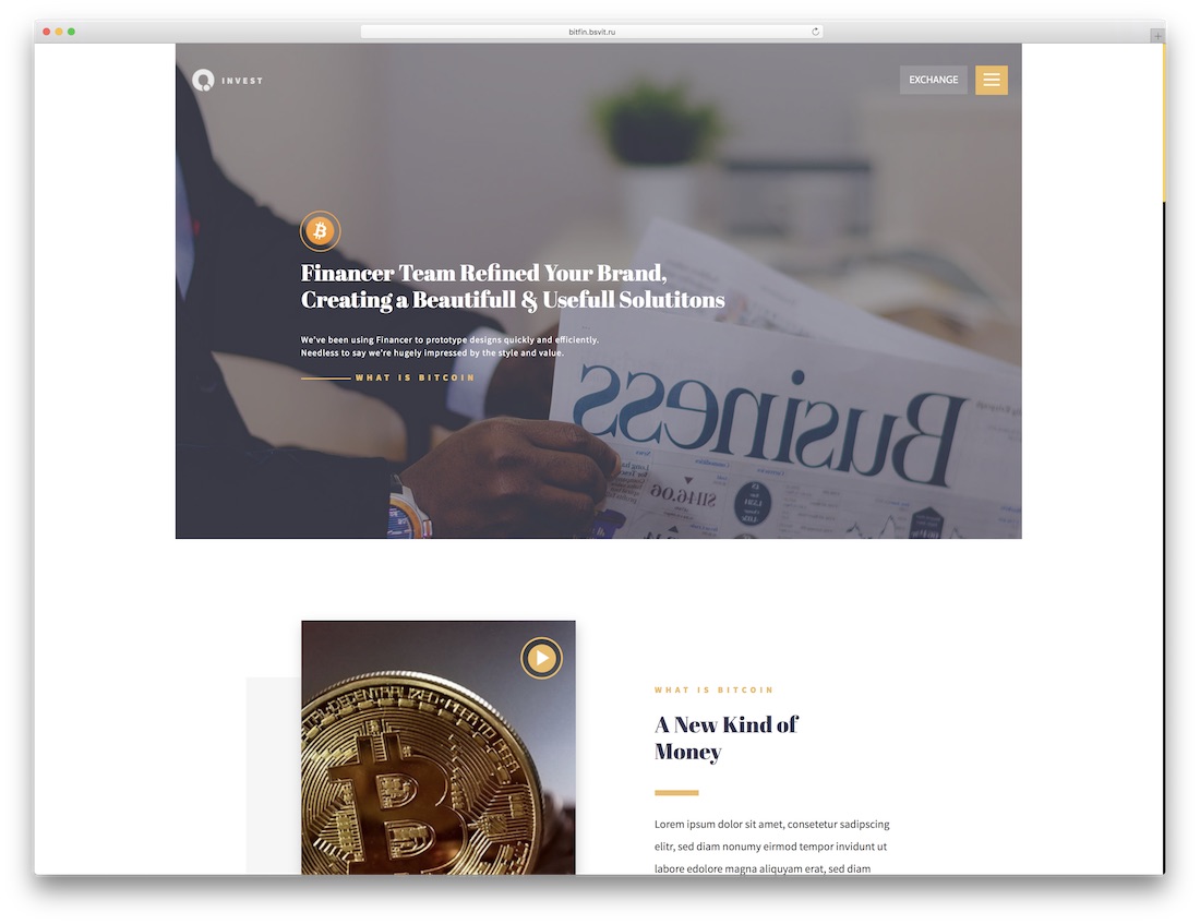 modèle de page de destination bitinvest adobe muse