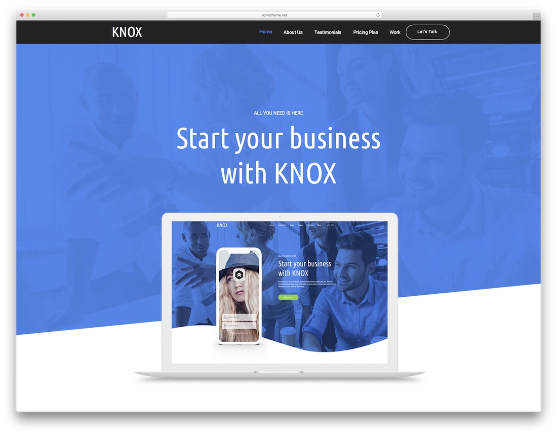 modèle de page de destination knox adobe muse