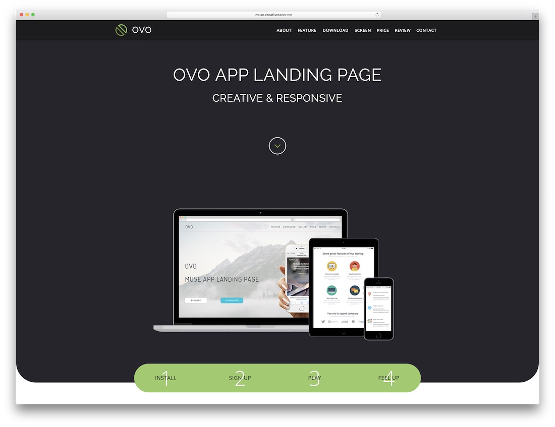 modèle de page de destination ovo adobe muse